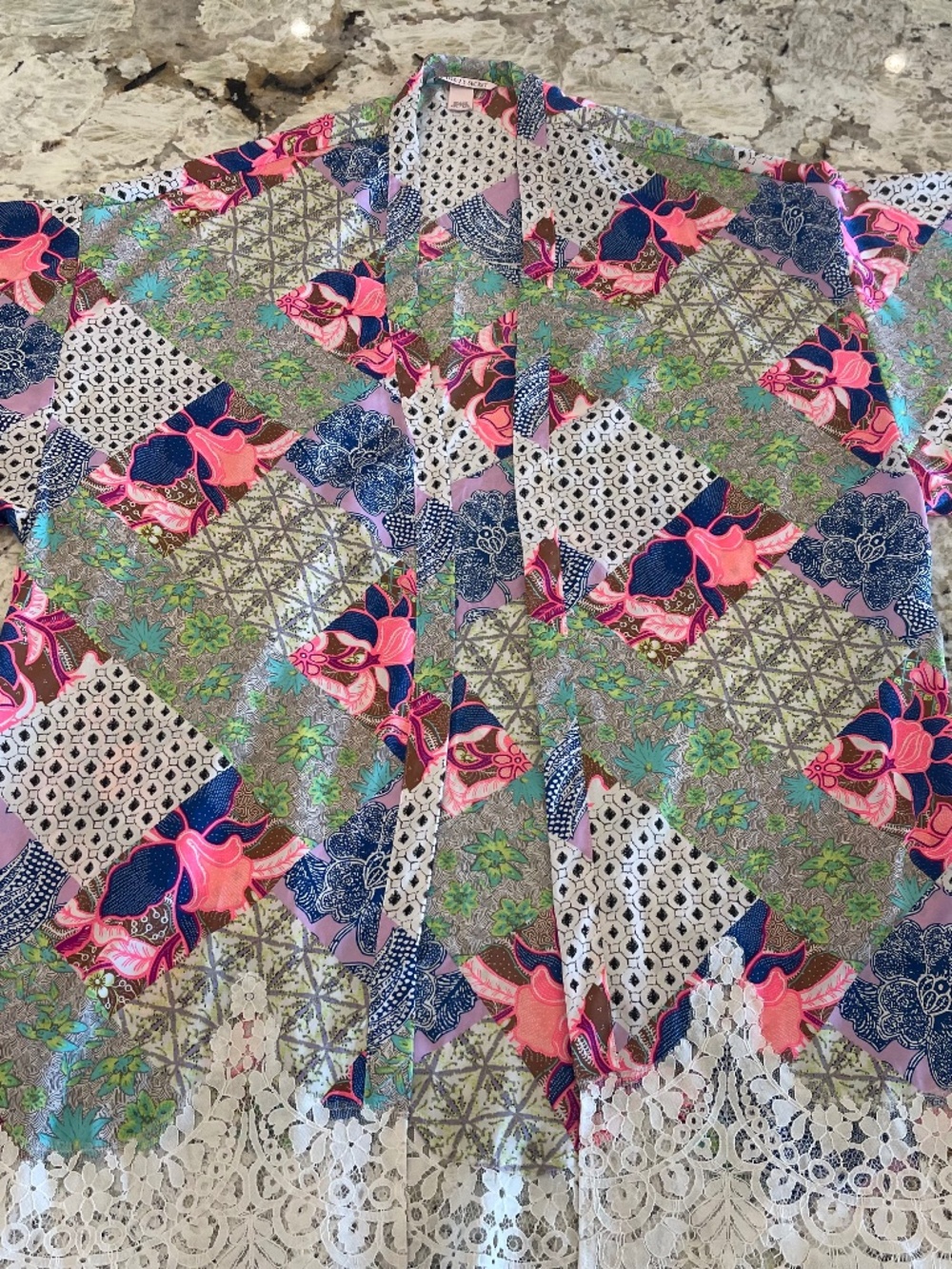 Victoria's Secret Kimono Patchwork Robe Duster Lace Floral Satin Open M/L